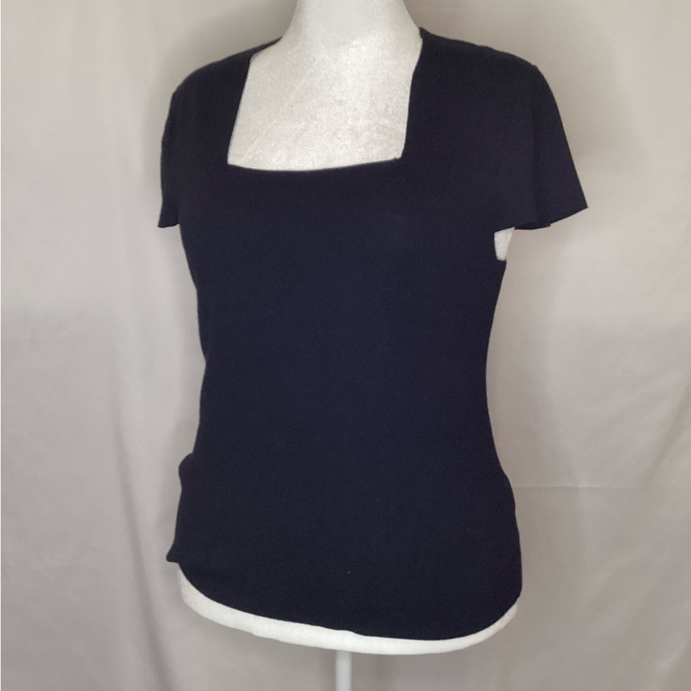 Dkny Black Square Neck Short Sleeve Top